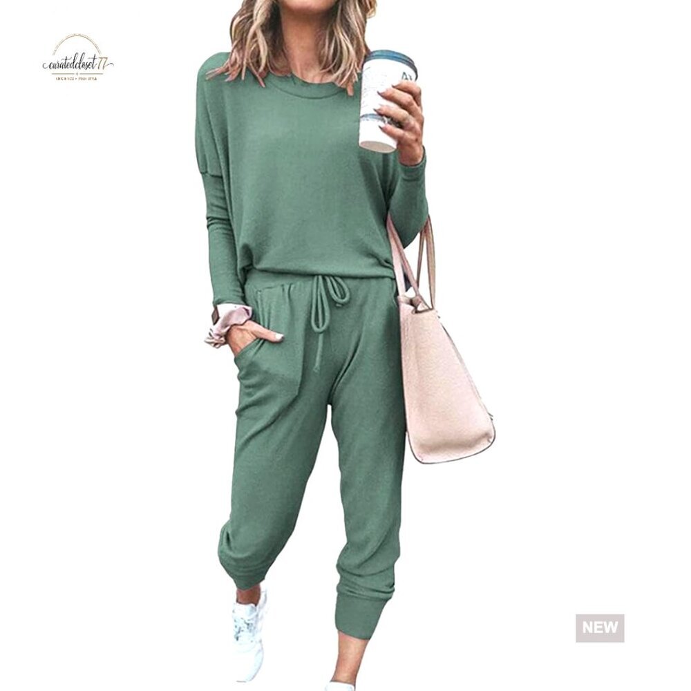 Long Sleeve Crewneck Tops High Waist Jogger Pants Lounge Set Tracksuit